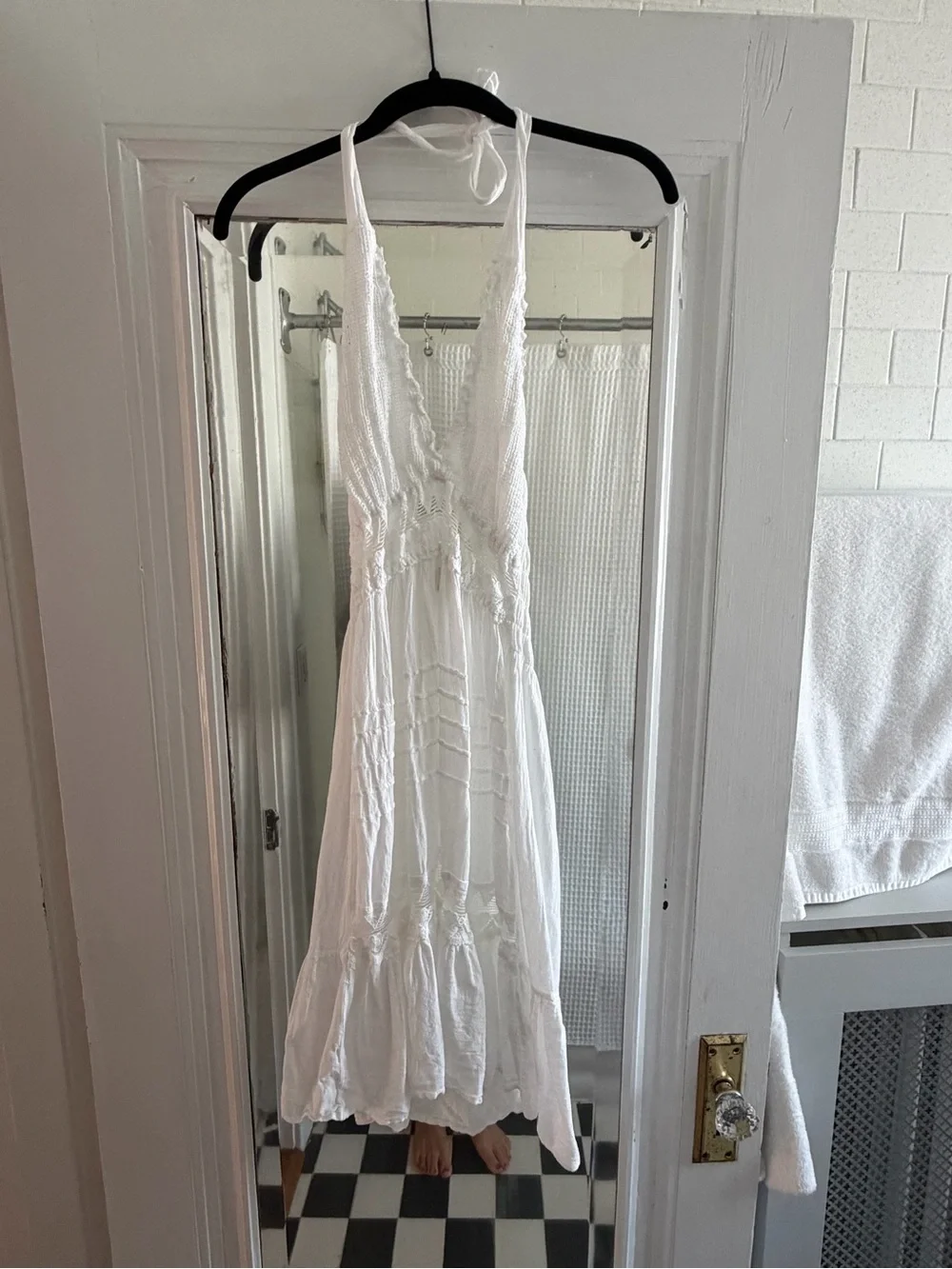 White Halter Crochet Trim Sundress